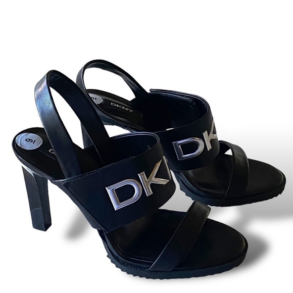 DKNY Slingback Heeled Sandals- Black-Silver Hardware NWT Size 9 Romantic…Gothic - Picture 3 of 16